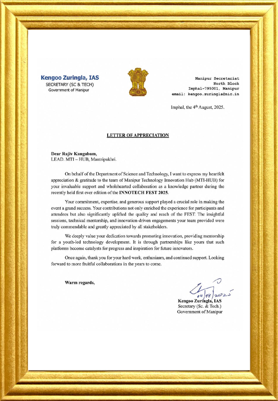 Appreciation Letter
